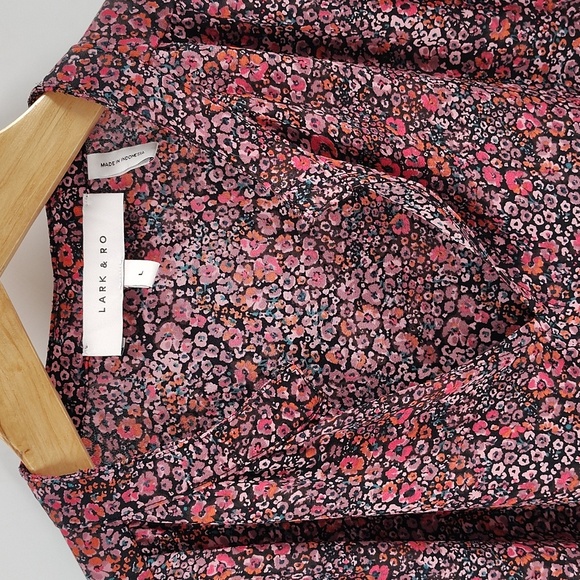 Lark & Ro Blouse Size Large Pullover Cinch Sleeve Multicolor Floral Lightweight - Picture 5 of 9
